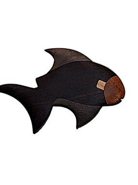 Vintage Artisan-crafted Ebony Wood Fish Brooch 2 ¾”" Philippines